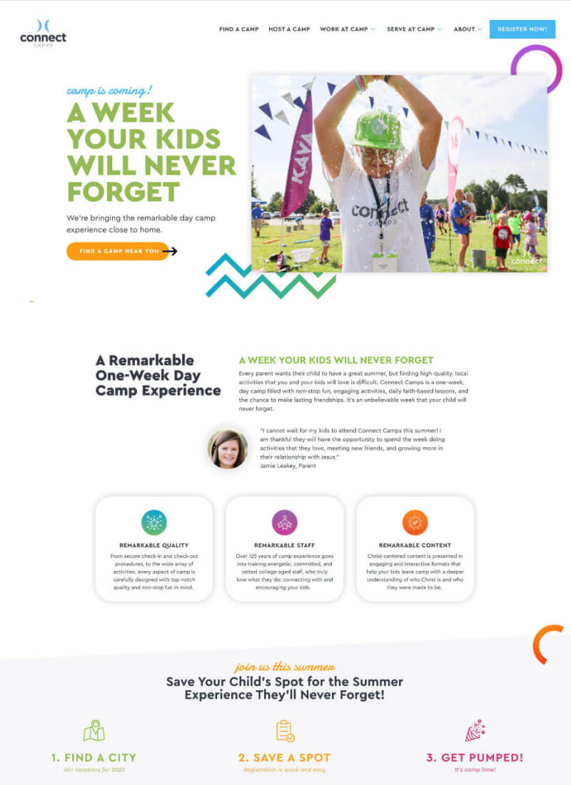 The Connect Camps website