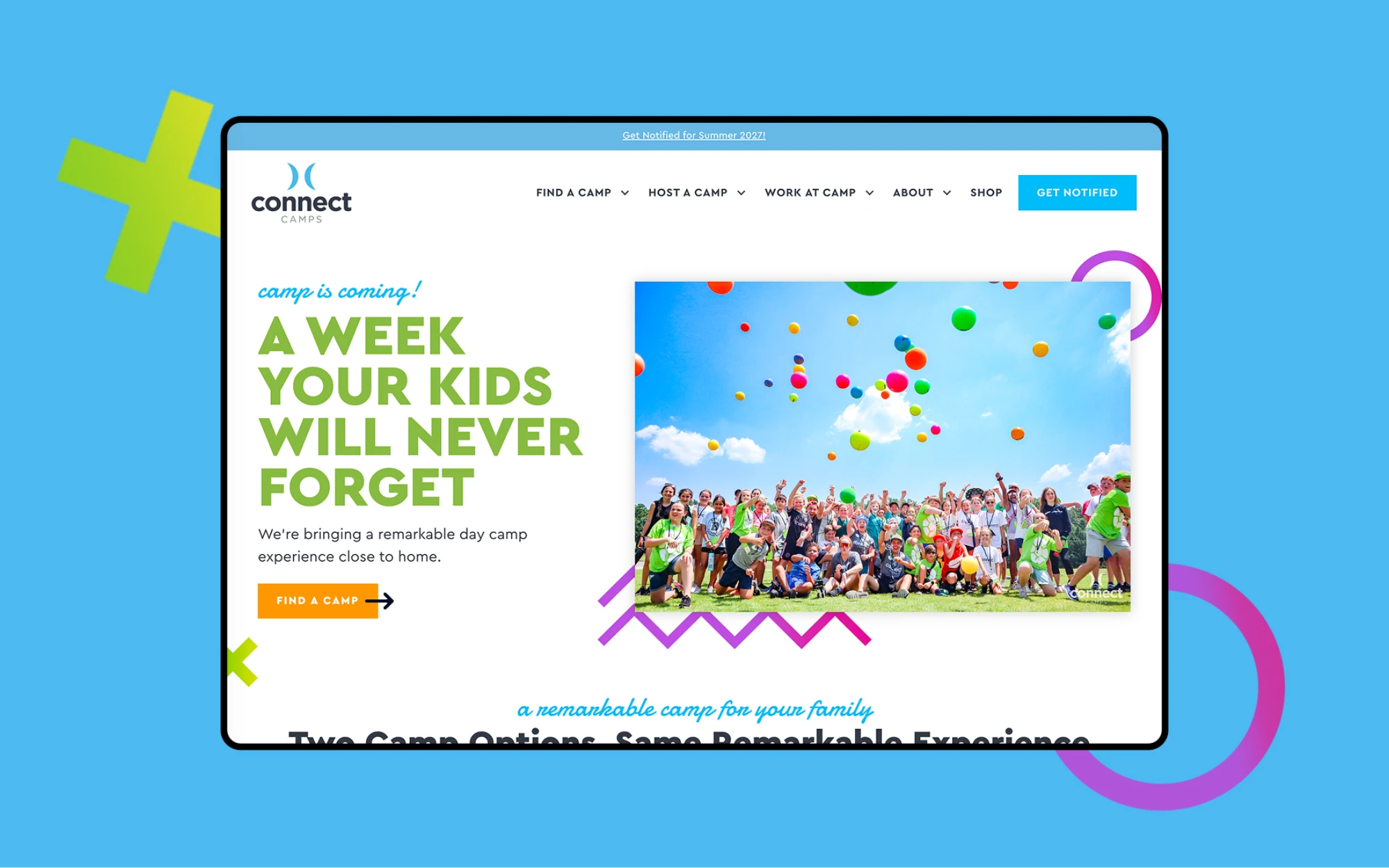 The Connect Camps website